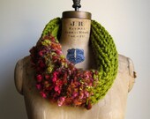 Bohemian knit cowl Chartreuse. Fushia. Pink.