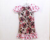 Peasant Dress - Pink, Red, Black, White, & Tan Flowers - Size 5T ready to ship