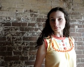 Pale Yellow Womens Shirt with Orange and Vintage Floral in Medium// by Nicoles Threads