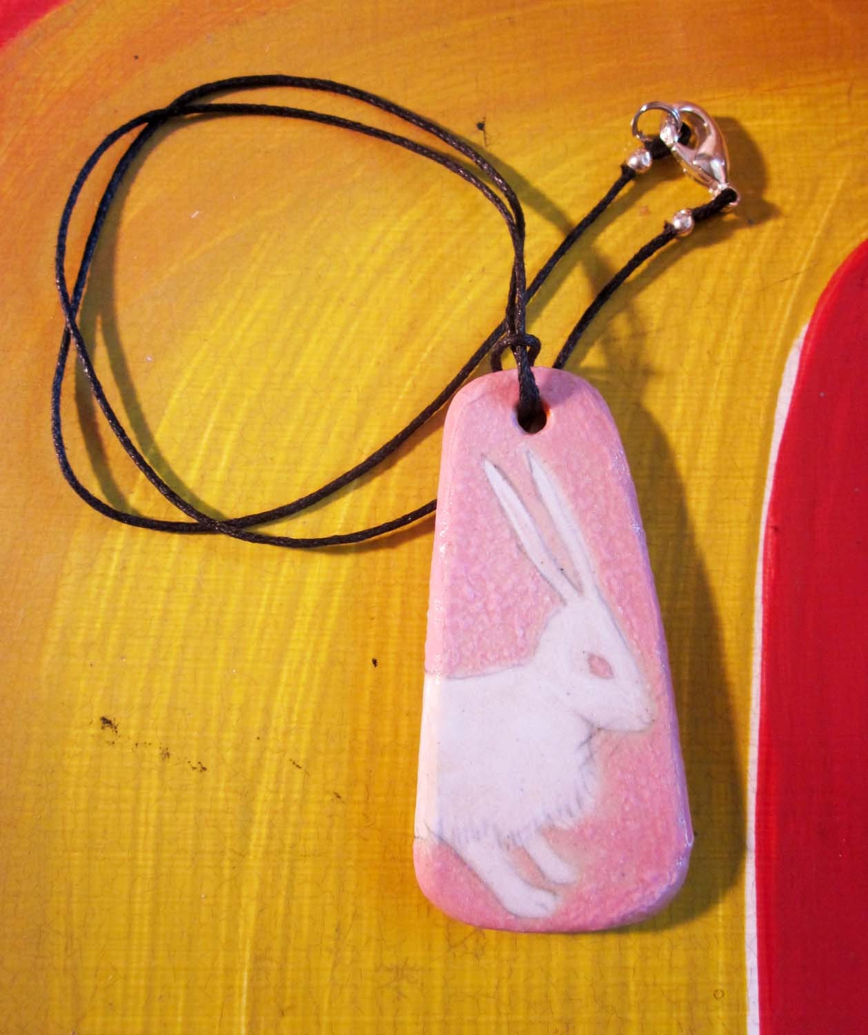 White Bunny Necklace - Pink and Orange
