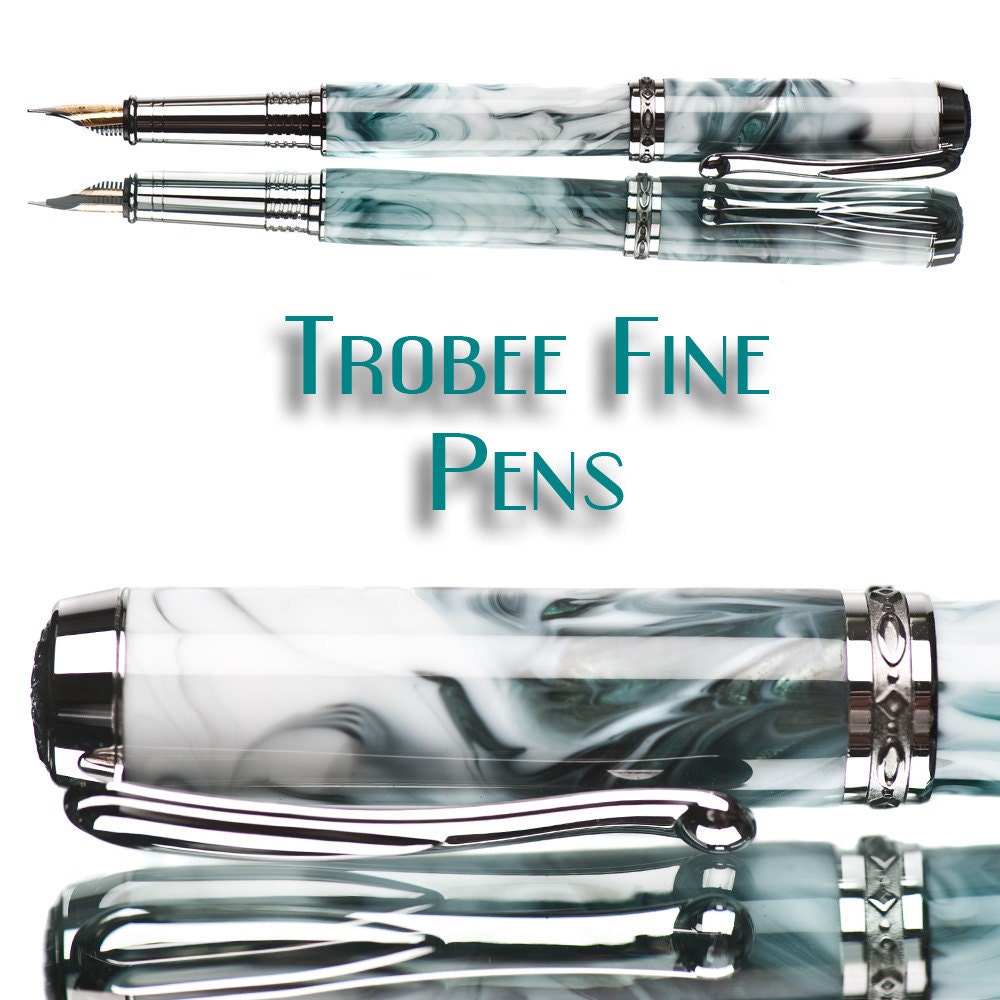 20% ALL PENS On SALE Now Handcrafted fountain pen made on a lathe by hand High quality outstanding writing pen Teal and white swirls Hand C