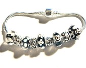 FREE SHIPPING   European Bead Bracelet gray black white PB751
