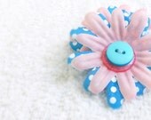 Flower Hair Clips - Pink & Pink Glitter Button - set of 2