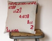 Numbers Collection Pillow - Hand Stamped Letterpress Text on Eco Friendly Hemp Fabric