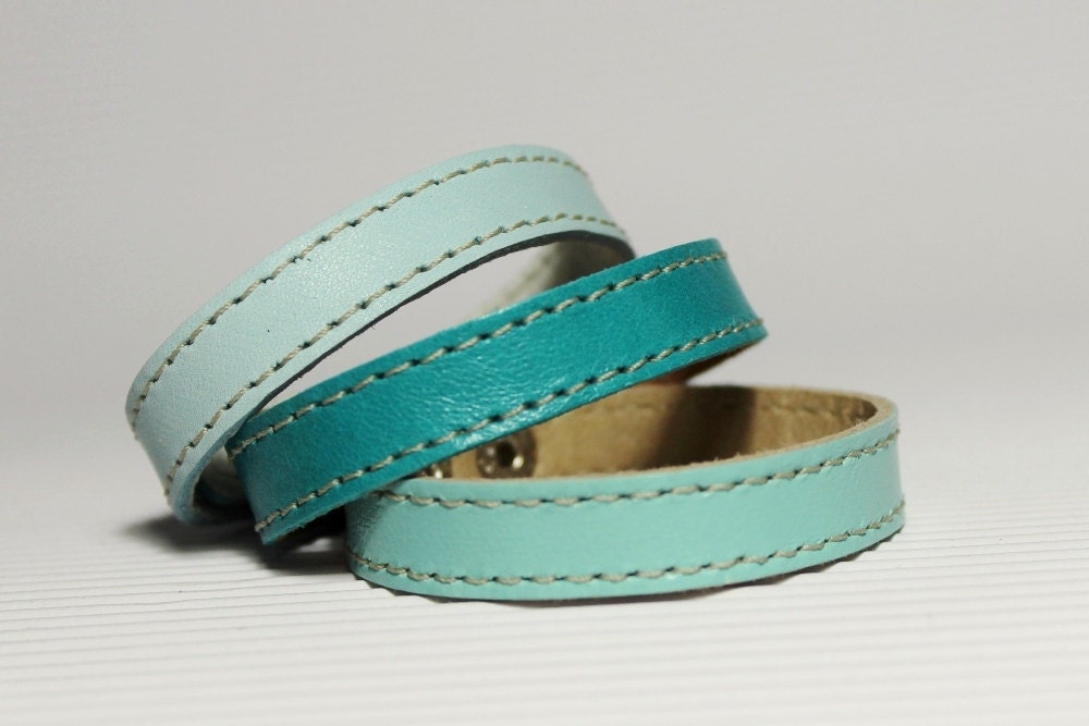 Set Of Three Shades Of  Turquoise  Leather Bracelets - Justlena