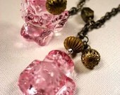 Pink Owl  Necklace Oxidized Aluminum and Antiqued Brass Fools Gold Pyrite Nugget Fashion Gift under 50