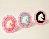You Pick - Magical Fairy Tale Unicorn Cameo Resin Cabochon On Lace Edge Adjustable Ring