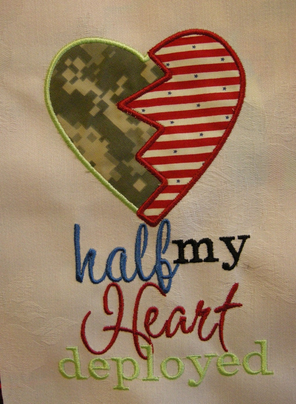 Half my heart deployed Applique Army, Air Force, Navy, Marine -  Machine Embroidery Design by Carrie