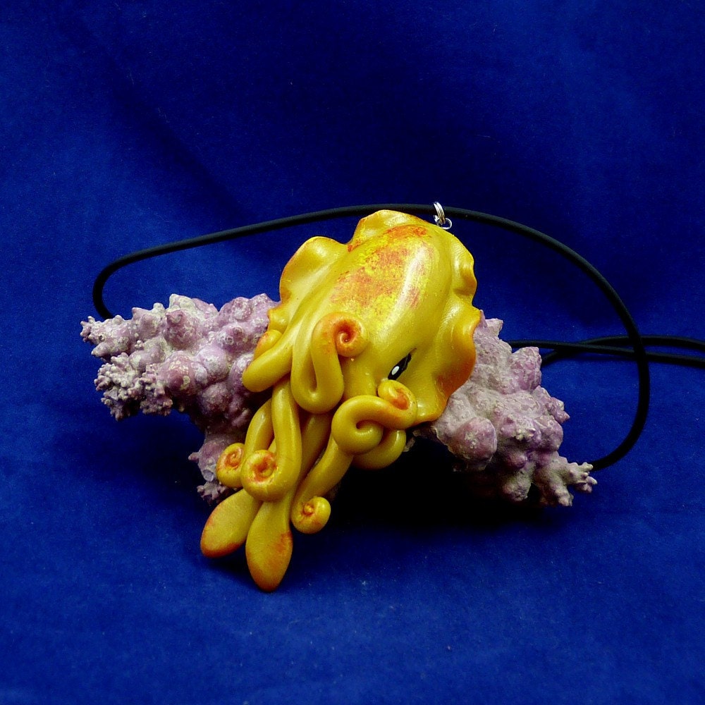 Solar Flare Cuttlefish Necklace - Polymer Clay Jewelry Pendant
