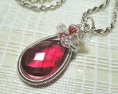 Oh So Hot Pink Quartz Crystal Wire Wrapped Pendant on Italian SS Rope Chain