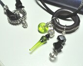 NightLights Lime and Black Lampwork Bead Swarovski Crystal Pendant on new Cord Necklace