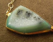 SALE Druzy Amazonite Slice and Textured Gold FIlled Chain Necklace