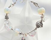 Winter White Lights Opalescent & Dichroic Bead SS Wire Wrapped Bracelet