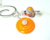 Orange Tangerine Sherbert Pendant With  Silver Charm Holder &  Chain