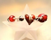 Wicked Heart Red & Black Bracelet Wire Wrapped Argentium Silver