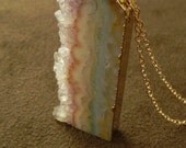 SALE Pastel Amethyst Slice Pendant and Gold Fill Necklace