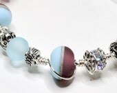 Lavender Clouds Purple and Powder Blue Lampwork Bead Wire Wrapped Bracelet