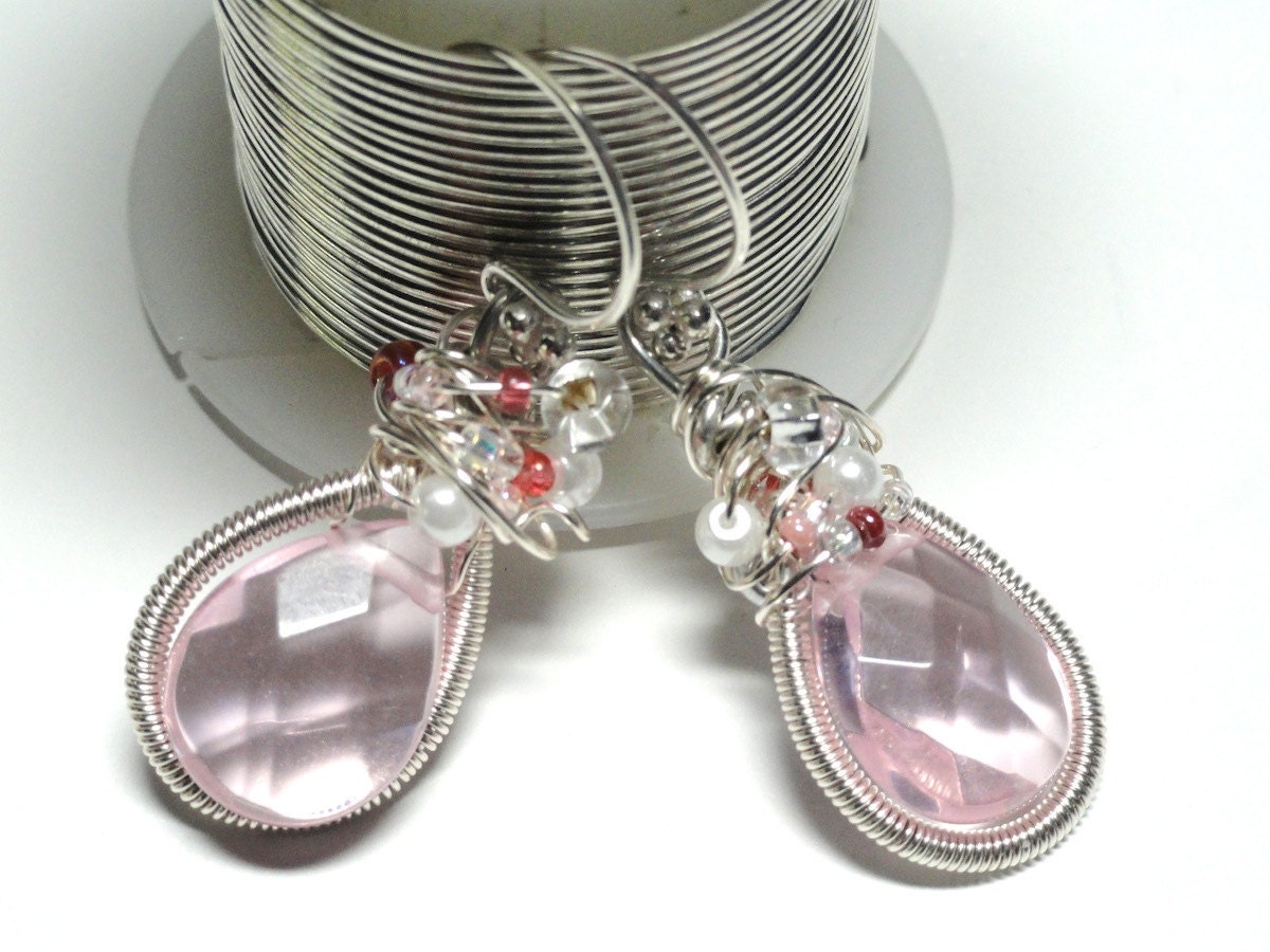 Whisper Pink  Coiled Wrapped Earrings w Sterling Silver Ear Wires