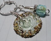 Aqua and Seaforam Lampwork Hammered Sterling Silver Pendant & Necklace