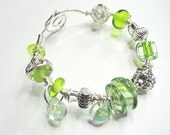 Lime Spritzer Lampwork Bracelet Wire Wrapped Sterling Silver