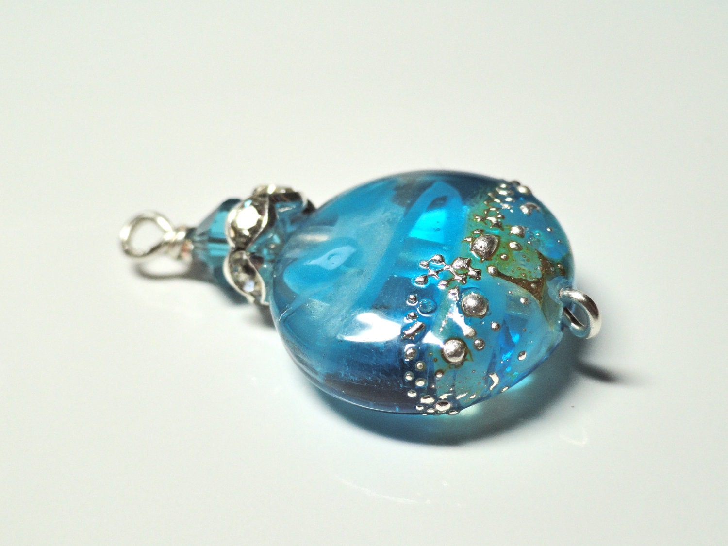 Stunning Aqua and Caribbean Blue Lampwork Bead Pendant