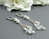 Crystal  and Pearl Bridal Drop Earrings - Fire and Ice