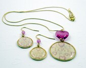 Love Themed Charm Necklace and Earring Set Ivory Pink   - Whole Lotta Love