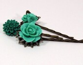 Jade and Emerald Green Floral Hairpins