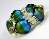 Blue Green Foiled Glass Bead Bracelet - Fantastic Foil