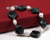 Beaded Larvikite and Pearl Bracelet