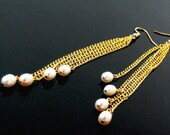 Cultured Pearl XLong Pierced Earrings Gold Plated - Swept Away