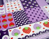 Lovely Strawberry and Dots Patchwork in Purple- Cotton Fabric - EK-QD38293B