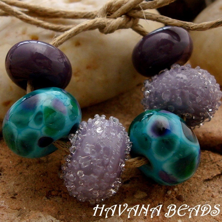 SEA BREEZE Bead Set - Set of 6 Coordinated Handmade Lampwork Beads