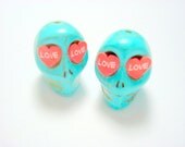 Turquoise Howlite Skull Beads with Love Hearts for Eyes