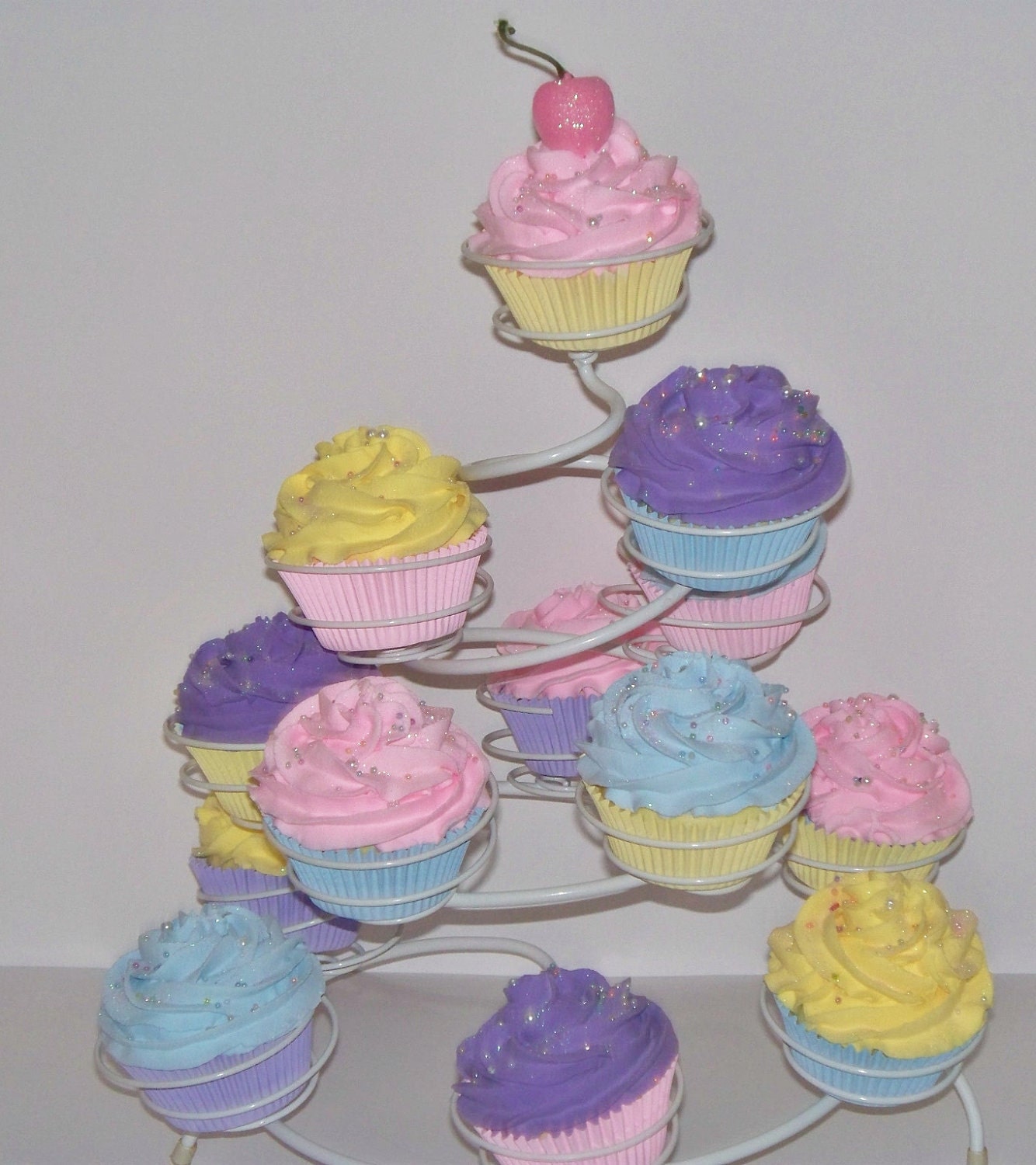 Set of 13 Pastel Fake Cupcakes, Photo Props,  Perfect for Cupcake Stands,  Kitchen Centerpiece, Birthday Pary Decor