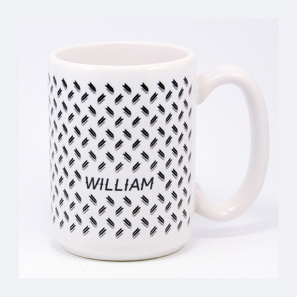 CUSTOM Charcoal Fletch Mug. ceramic. hand-printed.