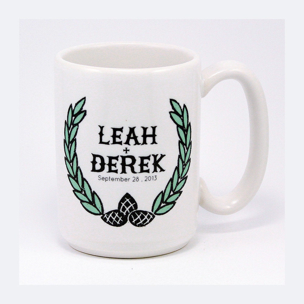 CUSTOM Laurel Mug. fern green. ceramic. hand-printed.