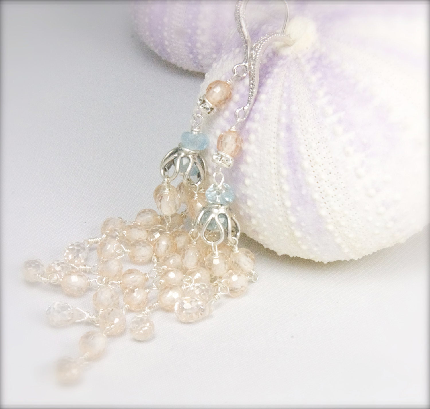 Reserved for TANYA   Vintage Inspired Modern Champagne Waterfall Earrings
