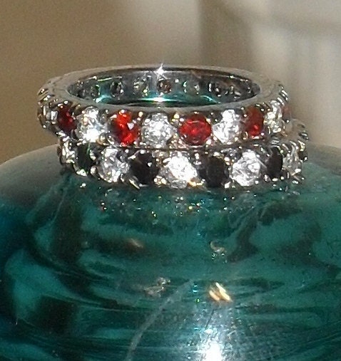 FABULOUS --Set of ETERNITY Bands --Garnet--Cz---Black SAPHIRES ----Size 7---sterling Silver
