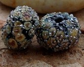 BLACK RAKU Silver Sparkle Earring Pair - Set of 2 Handmade Lampwork Beads