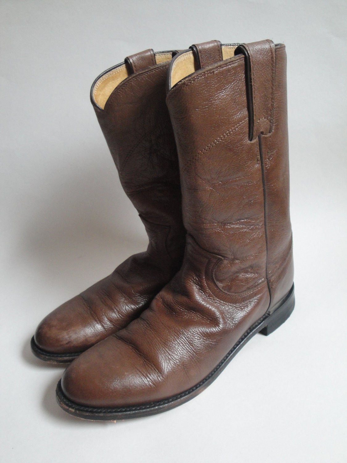Vintage Justin Boots Brown Leather Cowboy Cowgirl size 8