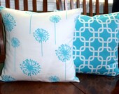 Decorative Pillow Covers in Aqua and White -Two 18 Inch