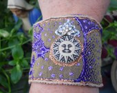 Purple Celestial Dreams Cuff Bracelet Vintage Sun Crowned With Rhinestones Free Shipping US and Canada