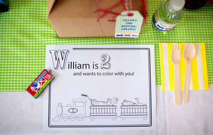 CHOO CHOO Moo Moo Birthday Party - Train and Farm Party Customized Printable Coloring Page - Printable Coloring Poster