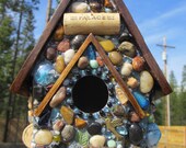Mosaic Birdhouse with Blue Gem Stones and Wine Corks "The Palace"