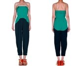 OurLittleDaisy: Green & Blue Contrastcolor Chic Sexy Jumpsuit - OurLittleDaisy