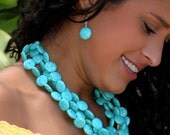 Chunky Turquoise Necklace. Three strands turquoise coins