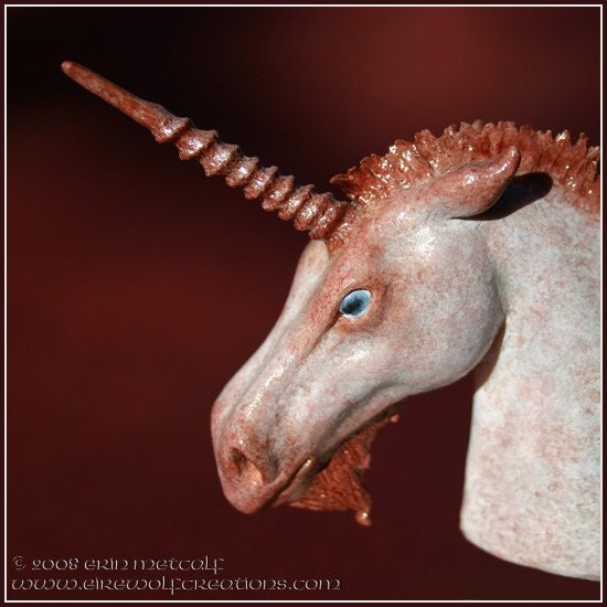 Roan Unicorn with blue eyes -- OOAK fantasy sculpture equine bust