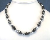 Black and silver glass bead necklace