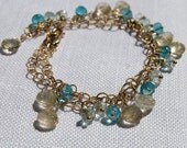 Apatite aquamarine and golden rutilated quartz necklace